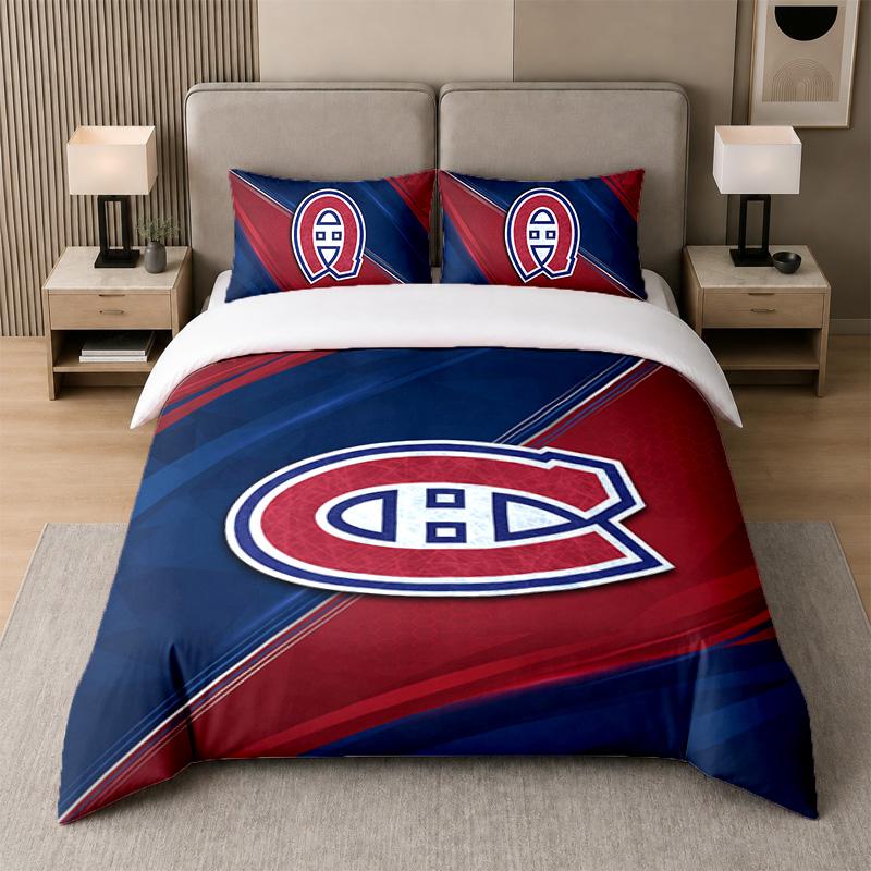 3Pcs Bedding SetMontreal Canadiens Soft Bed Sheet and Two Pillowcases Home Bedroom Decor