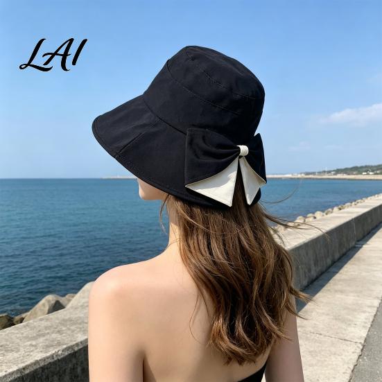 Summer Beach Hat Women Sun Hat Back Bowknot Fisherman Wide Brim UV Protection Lightweight Bucket for Outdoor Travel Hiking Fishing Use Casual
