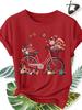 Pink Retro Bicyclefull of Flowersbutterfly Bird Print Soft Tshirt for Women Fashionable Commuting Vacation Daily Casual Top