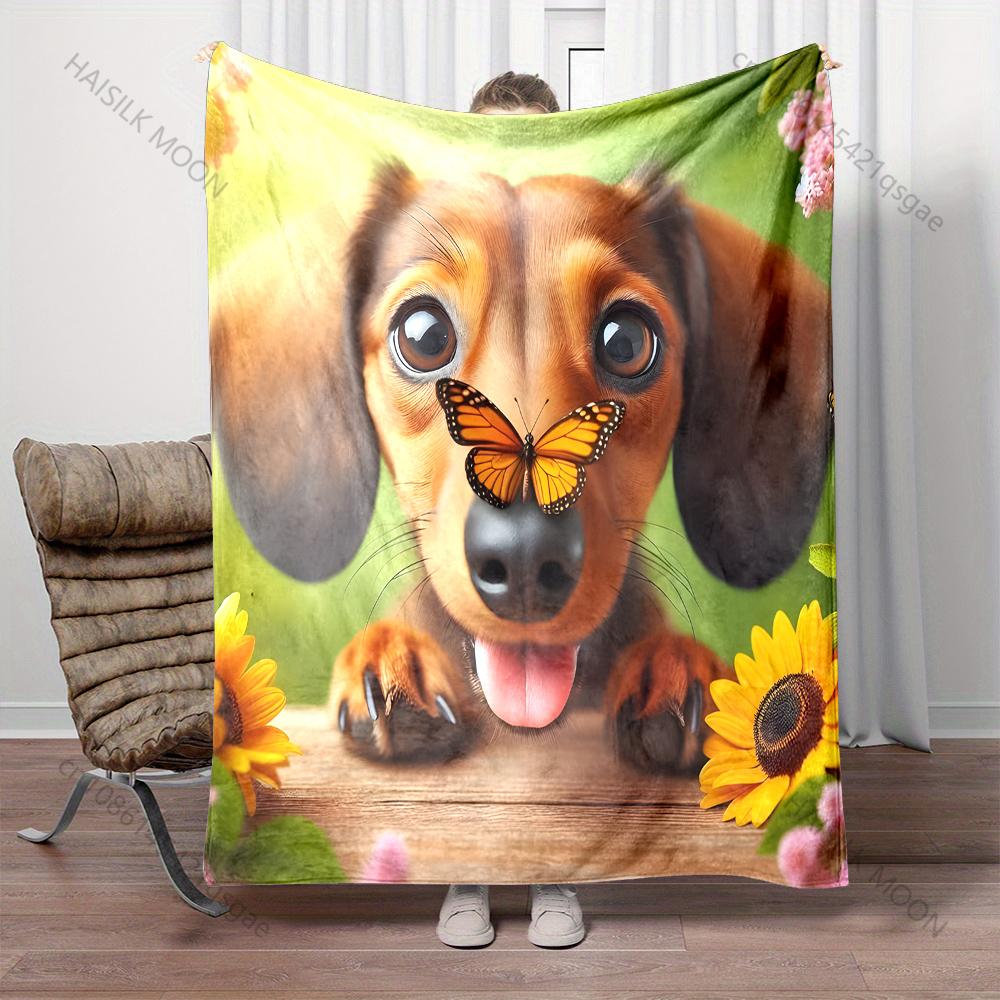 Sunflowers and Green Floral Background Pattern Blanket Flannel Material Soft Warm for All Seasons Home Outdoor Camping Picnics
