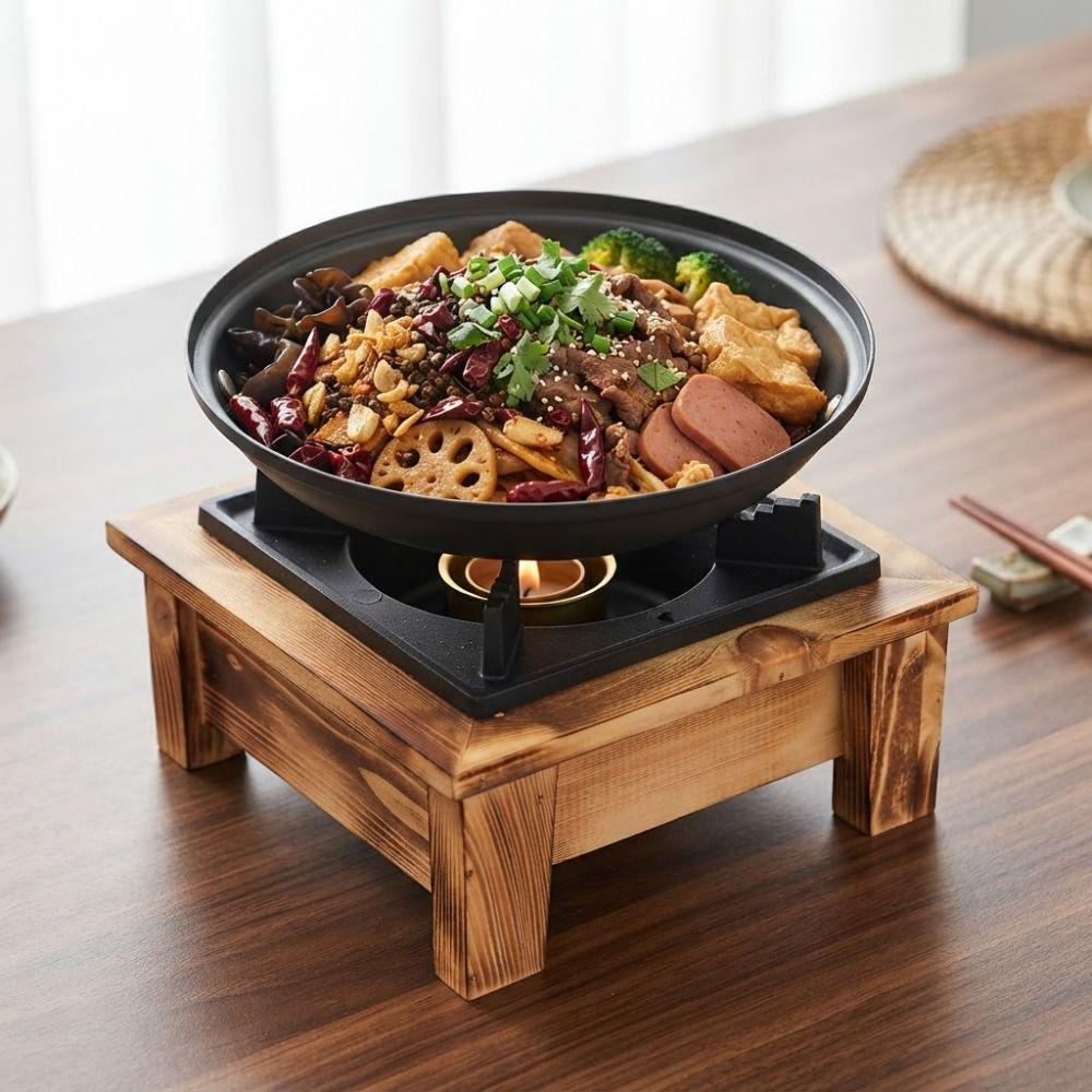 Rustic Style Camping Oven Stove Wood Frame Charcoal Oven Stove Portable Barbecue Grill  Outdoor
