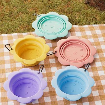 Складная миска для собак без BPA, портативная, с карабином, дорожный кормушка для питомцев, легко моется, форма цветка, складная силиконовая миска