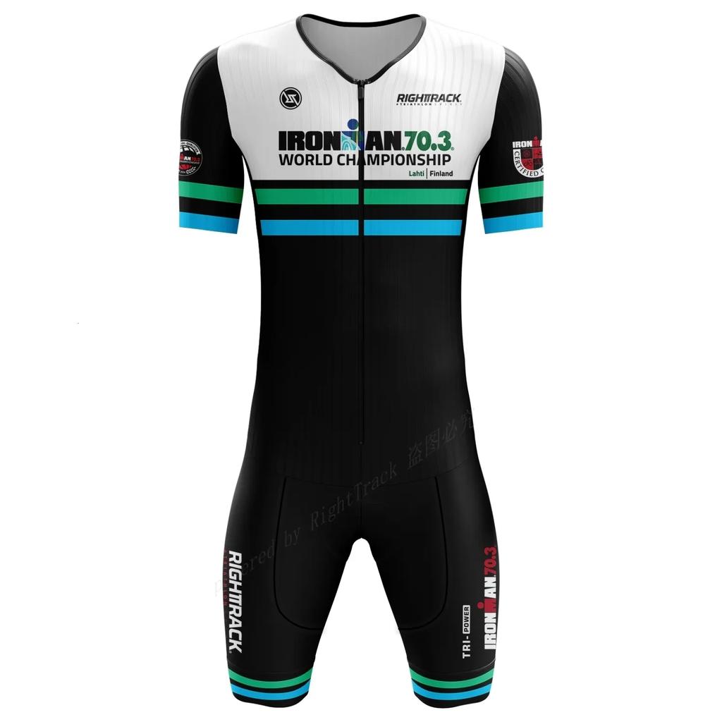Mens Short Sleeve Triathlon Jersey Set - 100% Polyester Cycling Skinsuit with Sponge Pad Shorts - Lightweight Breathable Swimskin for Triathlon,