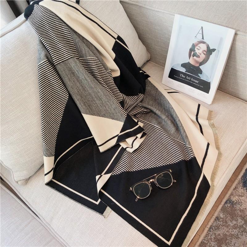 Classic Fashion Letter Thousand Birds Grid Imitation Cashmere Scarf Women's Winter Thickened Double Sided Air Conditioning Shawl Scarf Women's