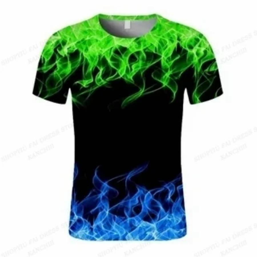 Summer Men's Flame 3D Printed T-shirt Men's Fashionable Short Sleeved Hip-hop Top
