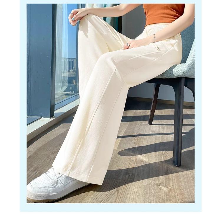 Летние тонкие женские спортивные брюки, широкие брюки, повседневные прямые длинные брюки из ледяного шелка