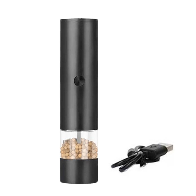 Button Touch Electric Spices Grinder for Salt & Pepper, Clear Chamber Rechargeable Pepper Mill for Desktop Seasoning and Kitchen Preps