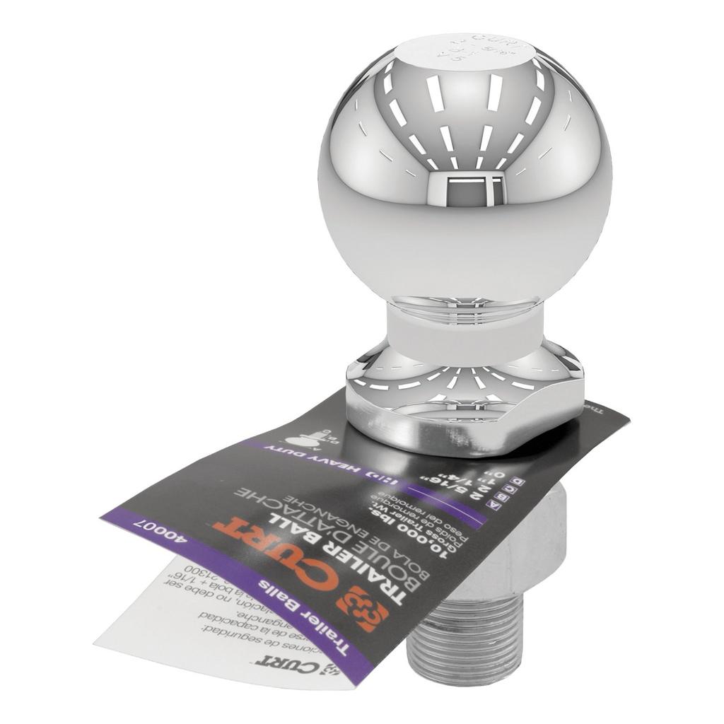 CURT 40007 Chrome Trailer Hitch Ball, 10-Pound, 2-5/16" Diameter, 1 X 2-1/4" Shank