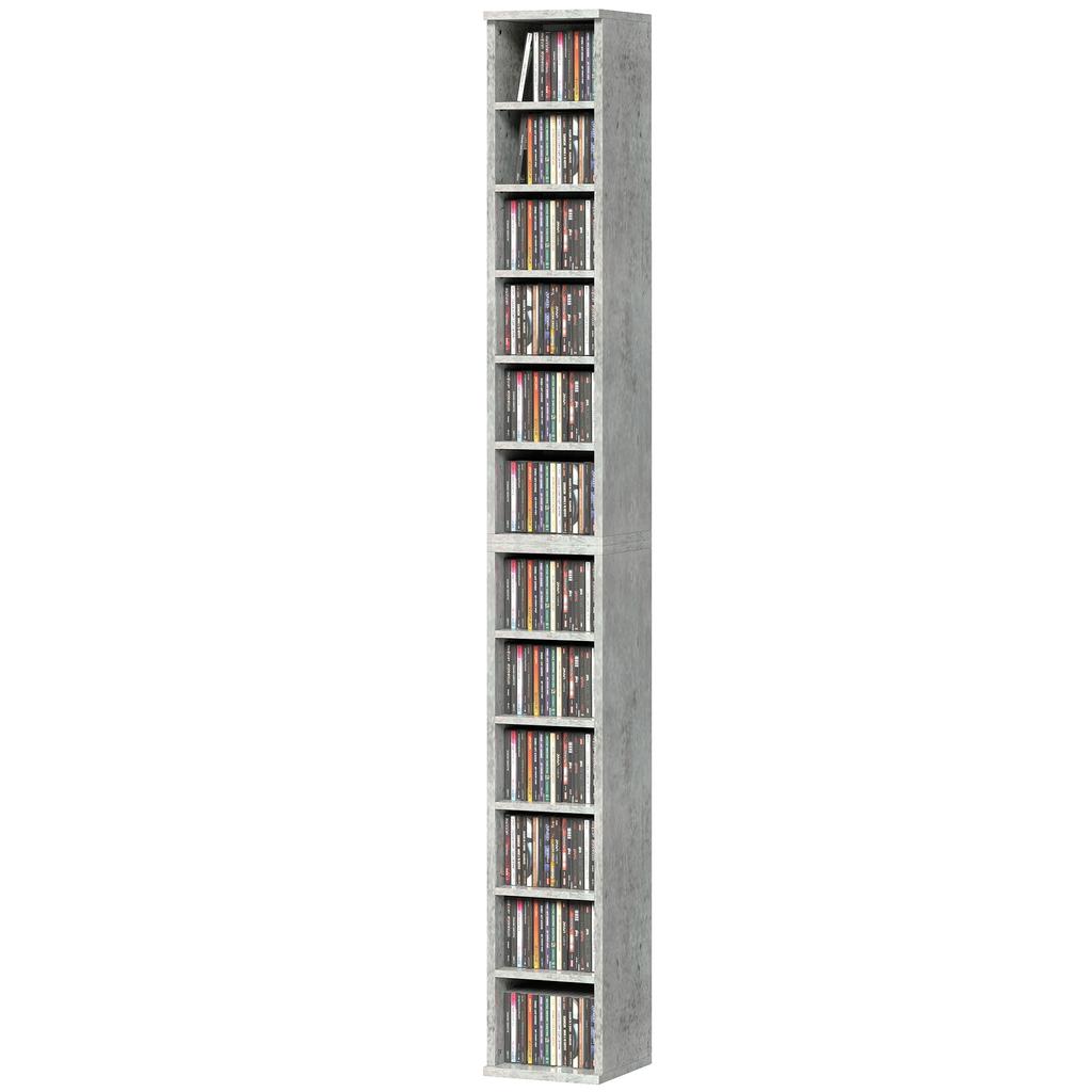 Set of 2 CD Media Display Shelf Unit Tower Rack with Adjustable Shelves, Cement Grey