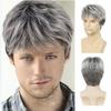 Synthetic Dark Root Ombre Grey Hair Wig for Men Cosplay Costume Anime Natural AshWigs Short Old Man Wig with Bangs