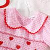 Girls' Heart Embroidery Dress with Doll Collar & Puff Sleeves