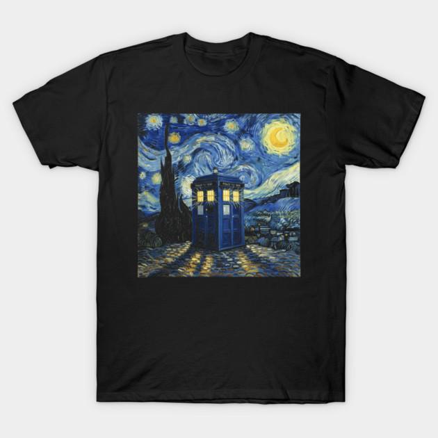 Asian Size Cotton Unisex Tshirt Print T-shirt Starry Starry Tardis T-shirt No-Cut Print Regular Fit