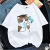 Kawaii Cat Shark Women Print Funny T-shirt Girl Animal Y2K Fashion 90S Print Tops Tee Gril Black White Clothes