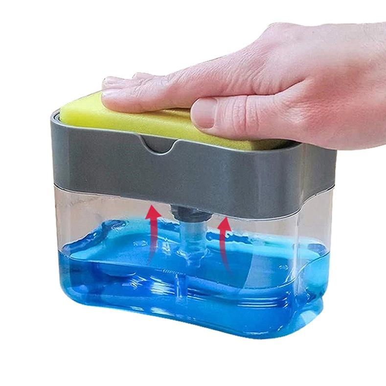 Kitchen and Bathroom Double-layer Sponge Box Hand Pressure Soap Dispenser Scouring Pad Dishwashing Brush Soap Box ADM