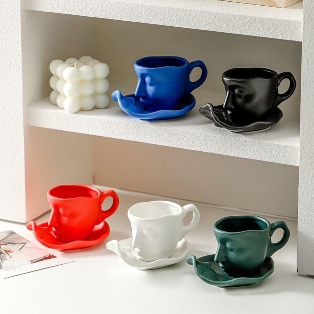 Face Shape Kissing Face Cups With Tray Coffee Cup Unique Artistic Ceramic Mug Home Use