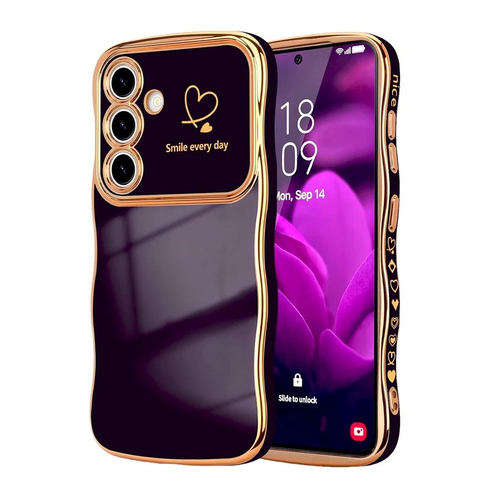 Волнистый чехол в форме сердца для Samsung Galaxy S25 S24 S23 S22 Ultra Plus S24FE A16 A56 A36 A55 A54 A15 A25 A26 A35 5G 4G Чехол