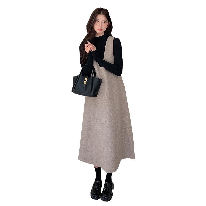 Корейский комплект из двух частей для беременных: Шерстяной комбинезон, юбка и свитер на осень/зиму