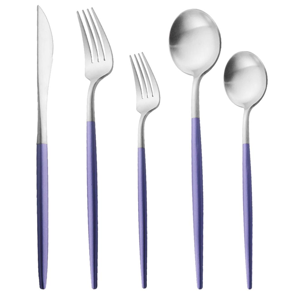 5 шт., матовая круглая ручка, серебро 18/10, набор столовых приборов из нержавеющей стали, нож, вилка, ложка, посуда, набор столовых приборов
