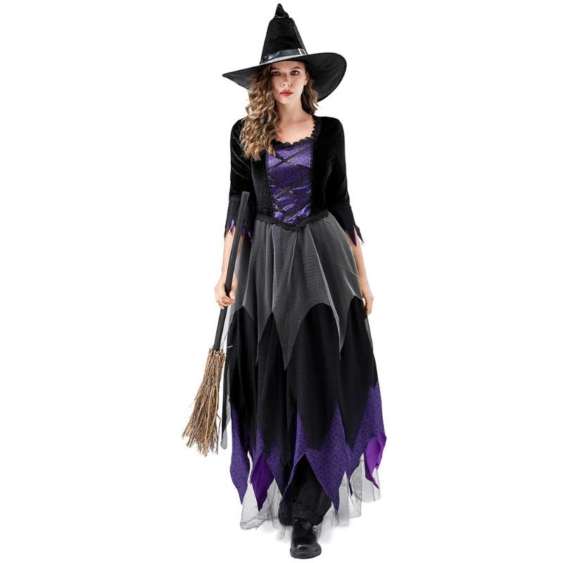 Halloween Witch Costume Vampire Black Purple Dress Magic Witch Stage Cosplay