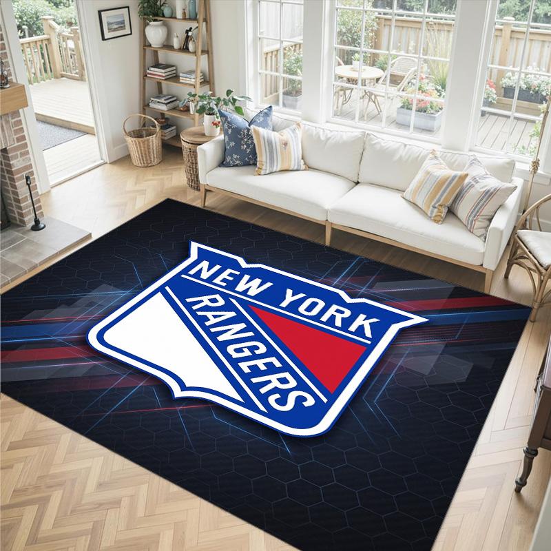 New York Rangers Design Crystal Velvet Carpet Cozy Non?Slip Printed Rug For Bedroom Living Room Entrance
