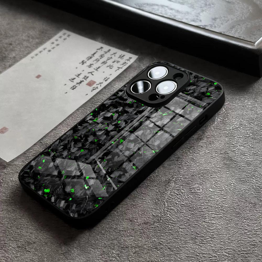 100% Настоящий Кованый Углепластик Чехол Для Телефона Для IPhone 17 Pro Max 14 Pro 15 12 11 13 Mini X XR XS 16 Plus SE Стеклянная Крышка