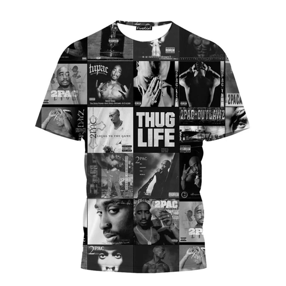 Fashionable 2pac Pattern 3D Printed Hip-hop Men's Clothing Summer Casual Fashion Round Neck Top Street Trend Harajuku Short Sleeved T-shirt