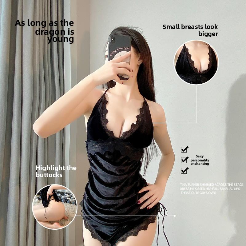 Сексуальное нижнее белье Сексуальное Около Золотого Бархата Большой Размер Чистое Желание Подвязки Ночная сорочка Муж и Жена Домашний Флирт Набор Ночной сорочки