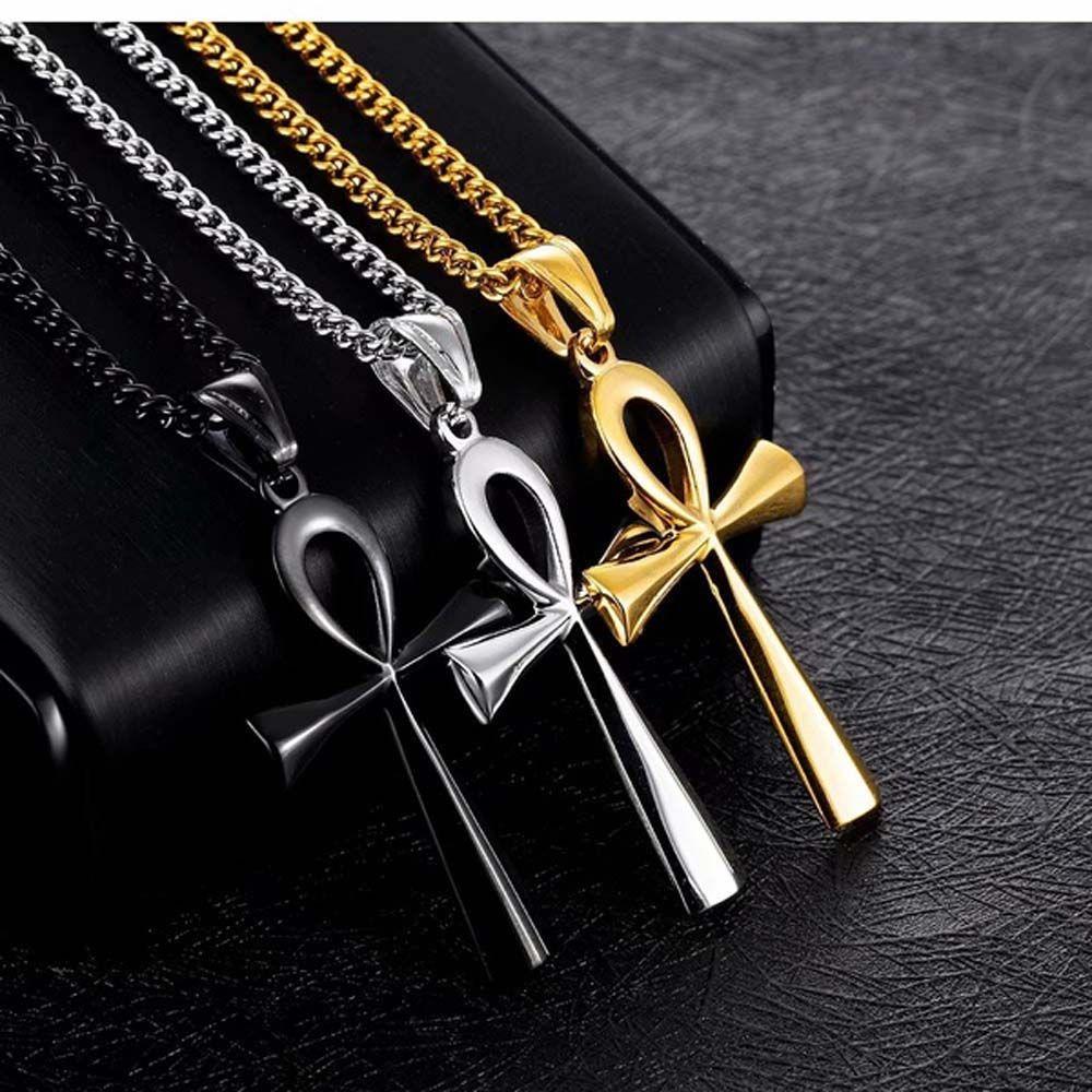 Hop Religious Egyptian Crucifix Stainless Steel Jesus Christs Jewelry Gift For Men Women Cross Necklace Choker Chain Pendants