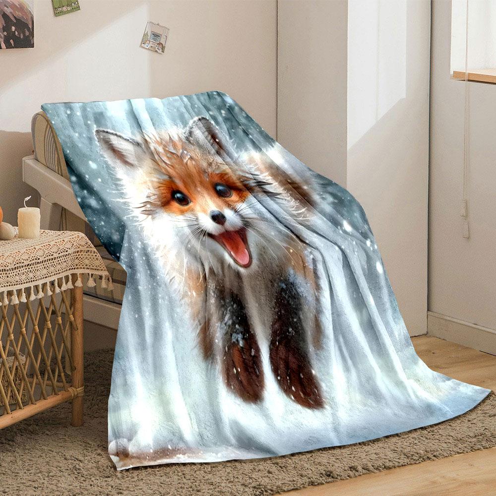 Playful Snow Fox print blanket soft and cozy perfect for the living room bed sofa or a nap,gift