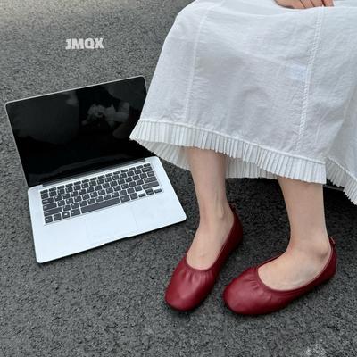 Женские летние новые ретро повседневные туфли Doudou из кожи на плоской подошве, с открытым подъемом, красные туфли бабушки