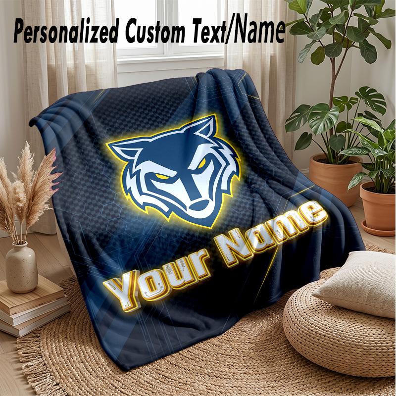 Warrington Wolves Custom Flannel Throw Blanket Print Your Name Text Soft Warm Blanket Holiday Present