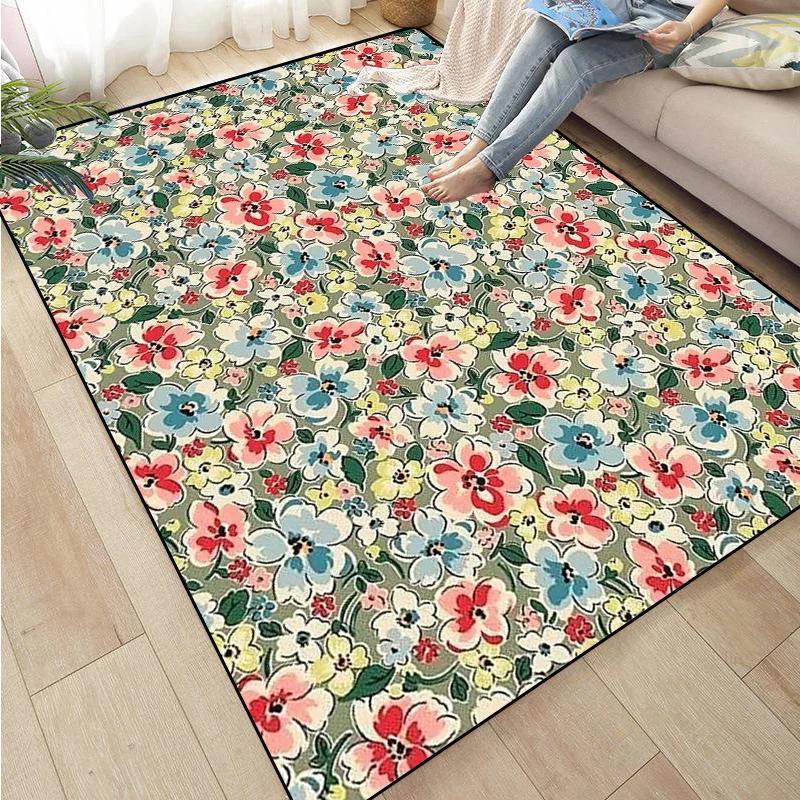 Rose Sunflower Daisy Peach Blossom Carpet Mat Colorful Flower Area Decorative Rugs for Room
