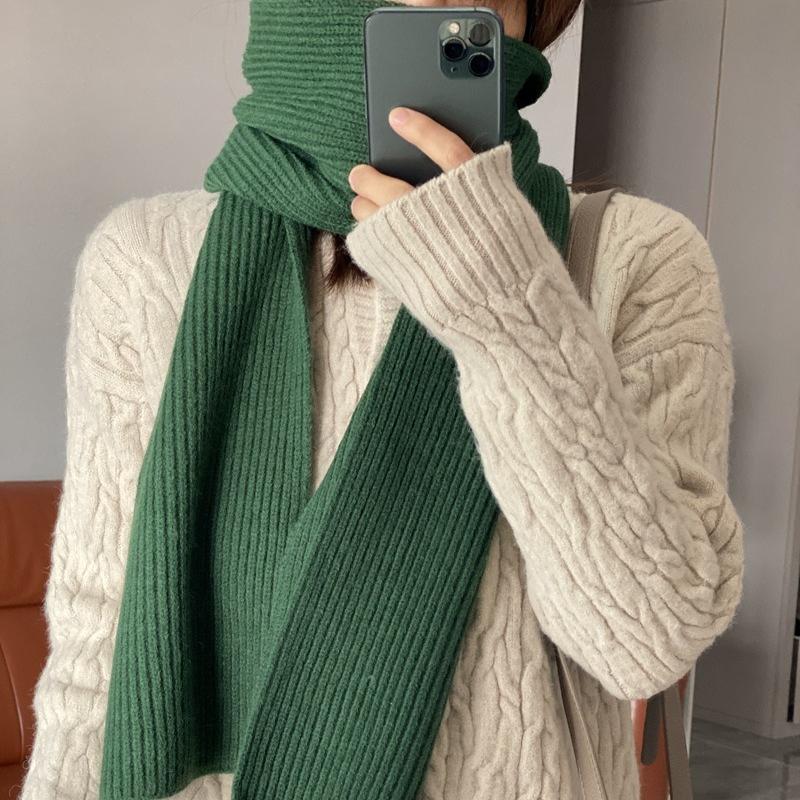 Зимний теплый шарф для женщин, модный вязаный шерстяной платок, женский платок, накидка на шею, чистый цвет