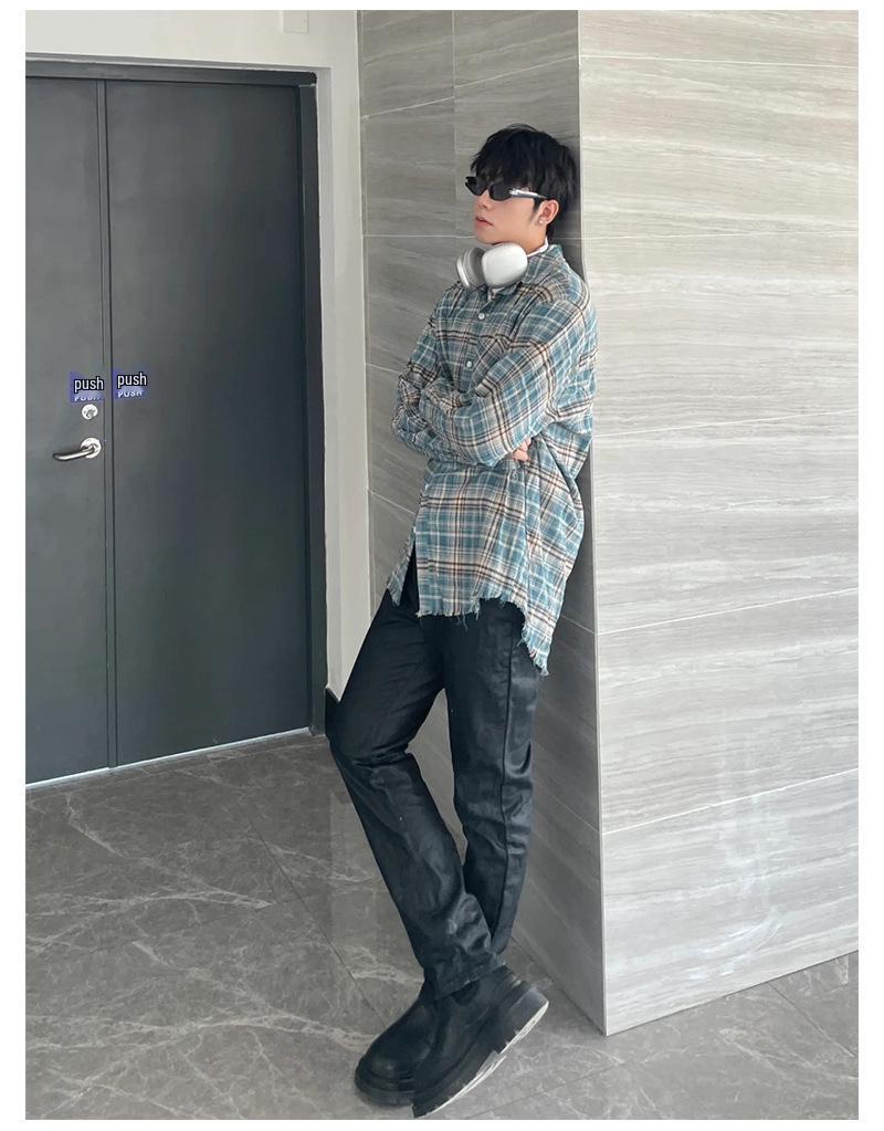 Рубашка из фланели в клетку с бахромой в стиле ретро, унисекс, весенняя, свободного кроя