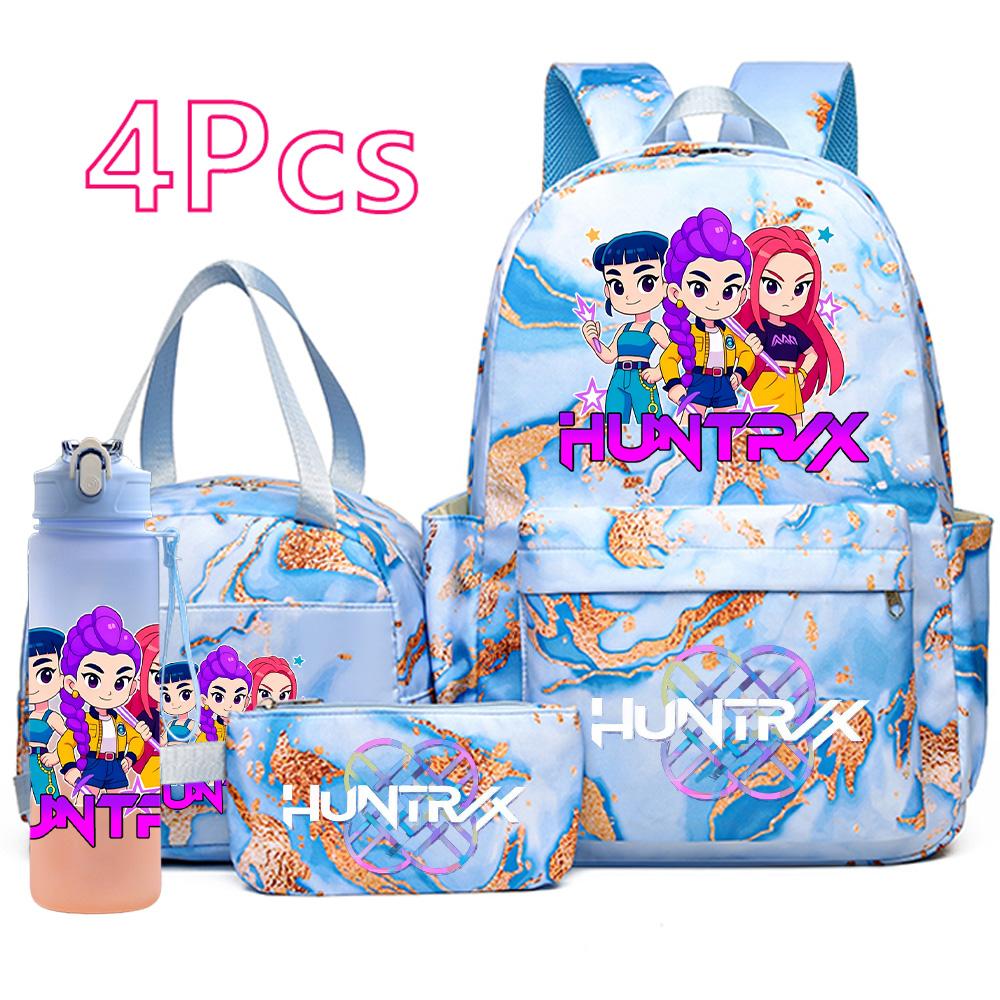 4Pcs/set Anime Demon Hunters Printed Backpack Handbag Pencil Case with 750Ml Water Bottler for Teenager Boy Girl Large Capacity  Schoolbag