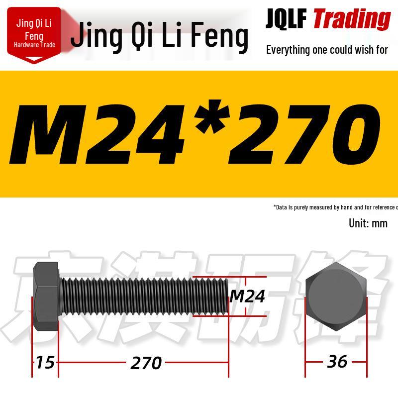 12.9 Grade High-Strength Blackened Hex Bolt M22-M48