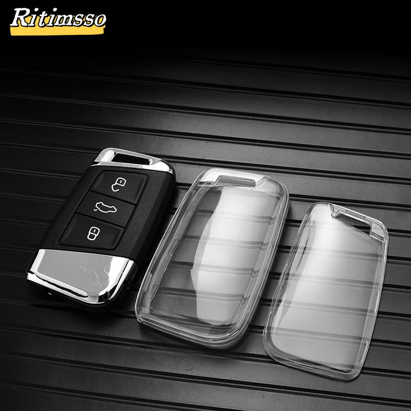 New Transparent TPU Car Key Case Cover Bag for VW Volkseagen Passat B8 Magotan for Skoda Superb A7 Kodiaq Seat Shell Fob