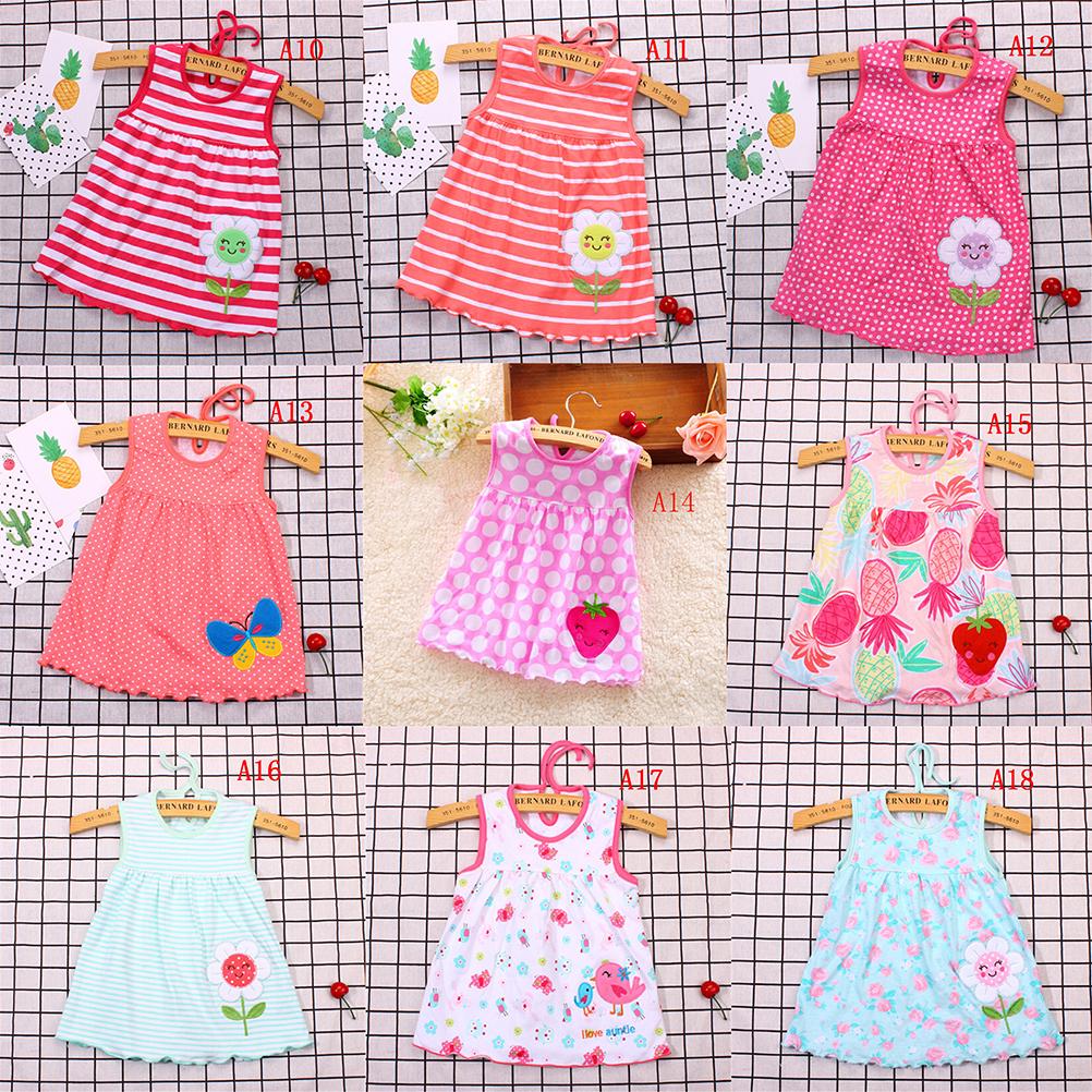 Newborn Baby Cotton Dress Regular Sleeveless A-Line Girl Dresses 0-24 Months