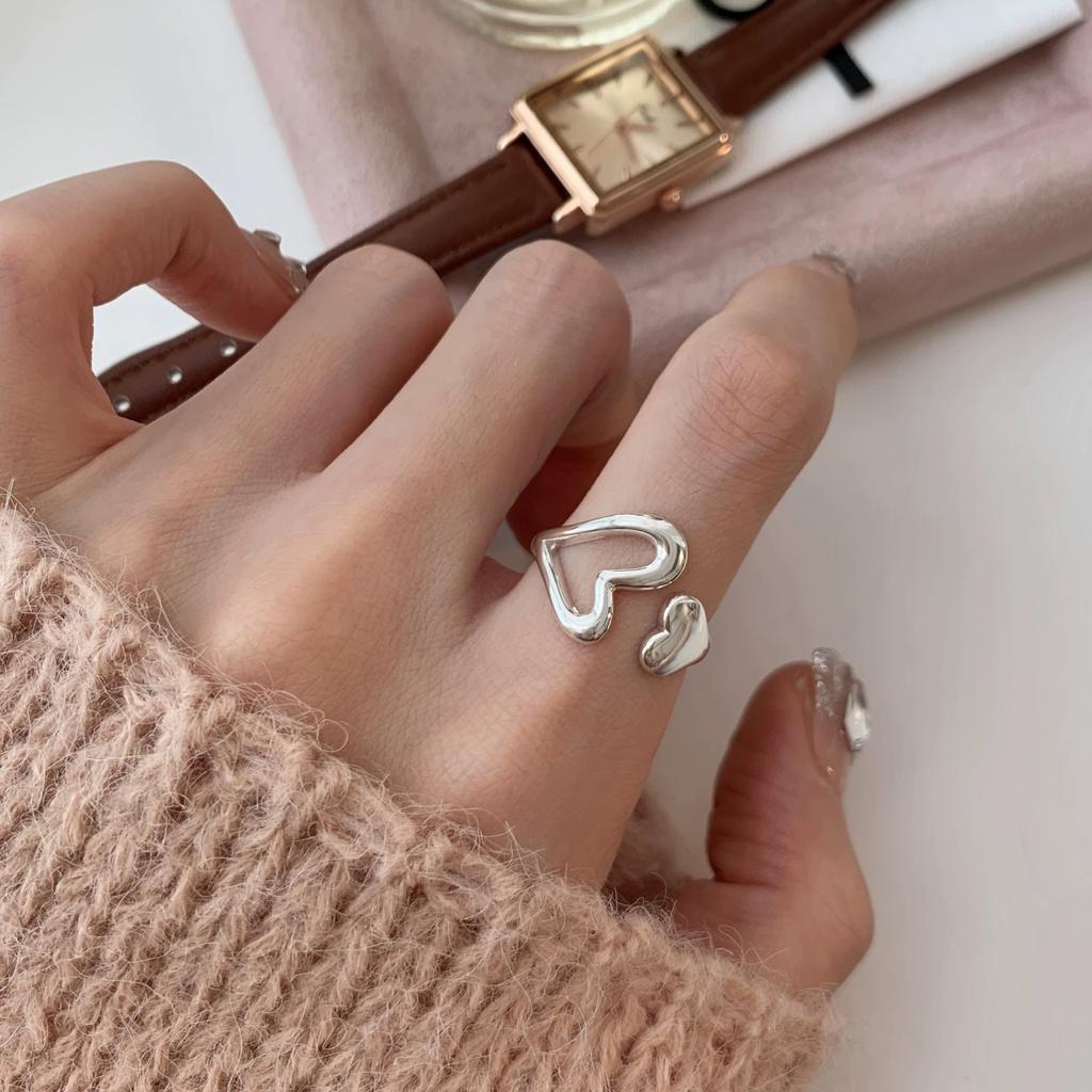 Korean Version Plain Ring Irregular 925 Sterling Silver Versatile Ring Women's Niche Ins Style Design Non-fading Combination Ring