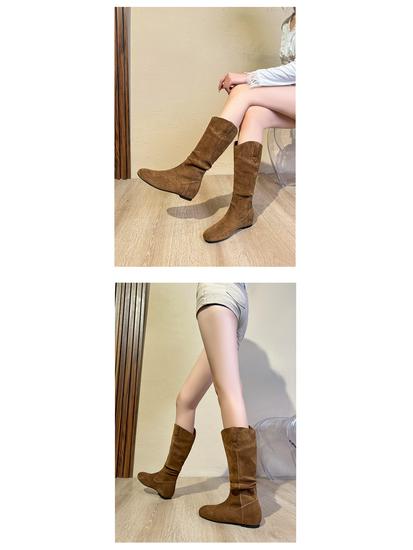 Women's Camel Suede Thigh-High Slouch Boots - Autumn/Winter 2025 Fashion, Flat Heel, Wide Calf, Round Toe