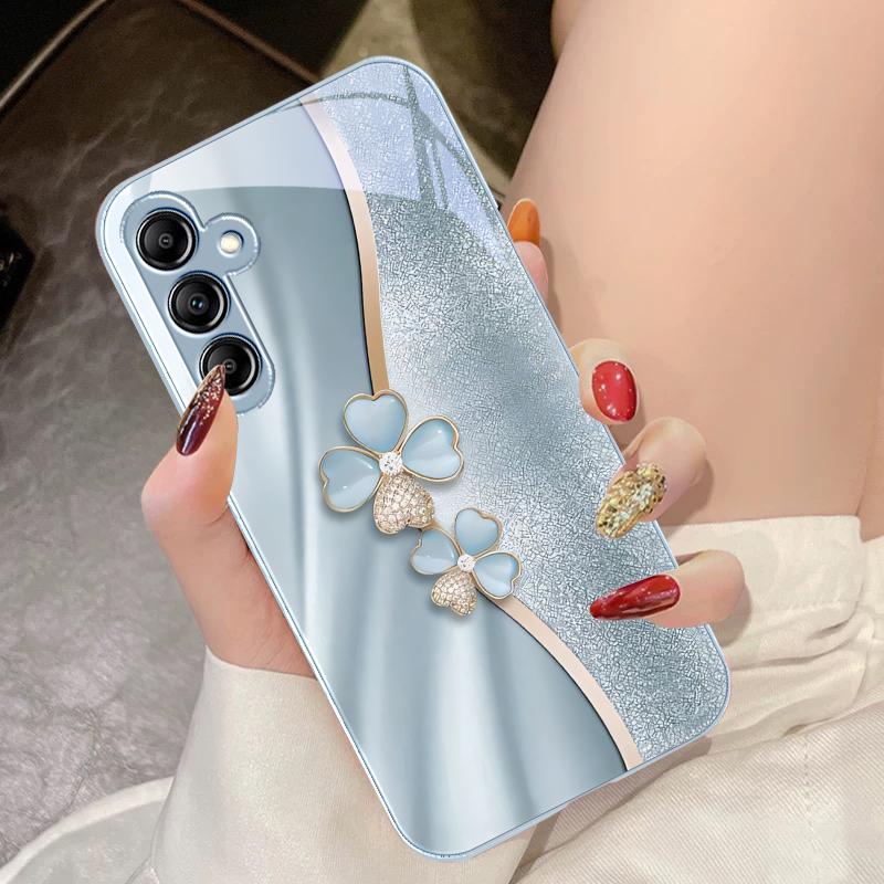 Роскошный Четырехлистник Для Samsung Galaxy A14 4G 20 30 52 20S 21S 22 A32 33 34 42 50 51 53 54 70 71 72 73 5G Стеклянный Чехол для Телефона