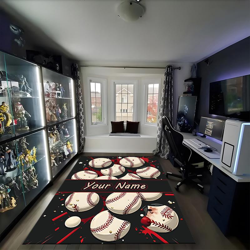 1PC Custom Name Baseball Fanatic Banner Theme Floor Mat Ideal for Living Room, Game Rooms, Office, Bedroom, Office Floor Mat , Floor Mats for Home