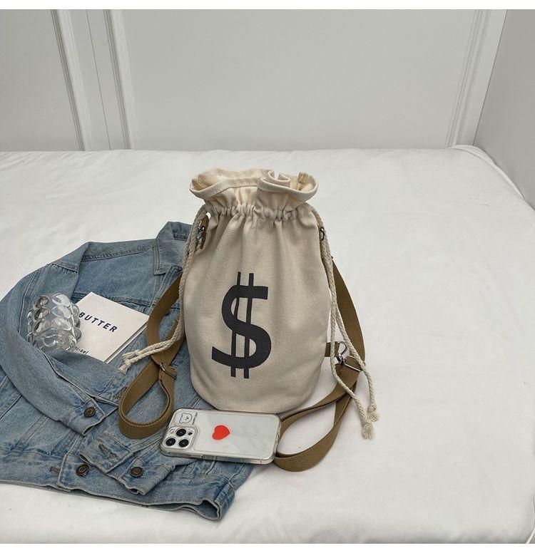 Women's Large Capacity Canvas Drawstring Backpack: Multifunctional, Fashionable, Versatile Single Shoulder & Crossbody Bucket Bag