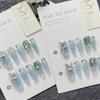 HANDMADE Long Water Drops Shape Artificial Nail Gentle Luxurious Hollow French High-end Light Blue Fine Sparkling Gemstones Phototherapy Nail