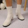 Модные Классические Простые Однотонные Эластичные Ботильоны-носки Женские Осенние Элегантные С Квадратным Носком На Высоком Каблуке Ботильоны Слипоны Эластичные Вязаные Ботильоны