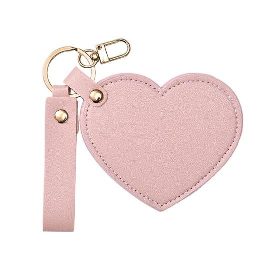 Love Heart Shape Makeup Mirror Waterproof Faux Leather Vanity Mirror Keychain Portable Travel Women Handheld Cosmetic Mirror Bag Pendant