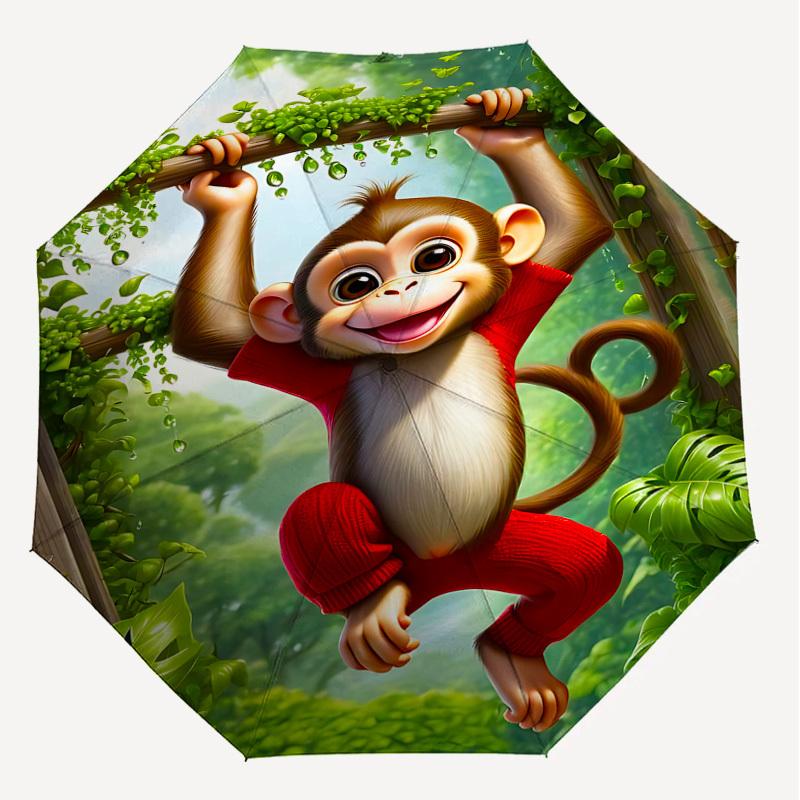 1PC Monkey JungleUmbrella-8-Rib Reinforced, Automatic Open, Lightweight & Durable, Cute Fashion Accessory for Outdoor-P172