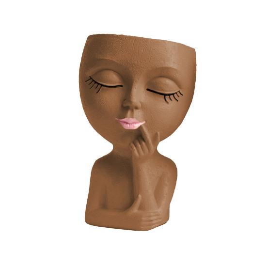 Face Planter Pot with Drainage Hole Resin 3D Women Head Figurine Flowerpot Indoor Outdoor Plants Container Home Balcony Garden Decoration