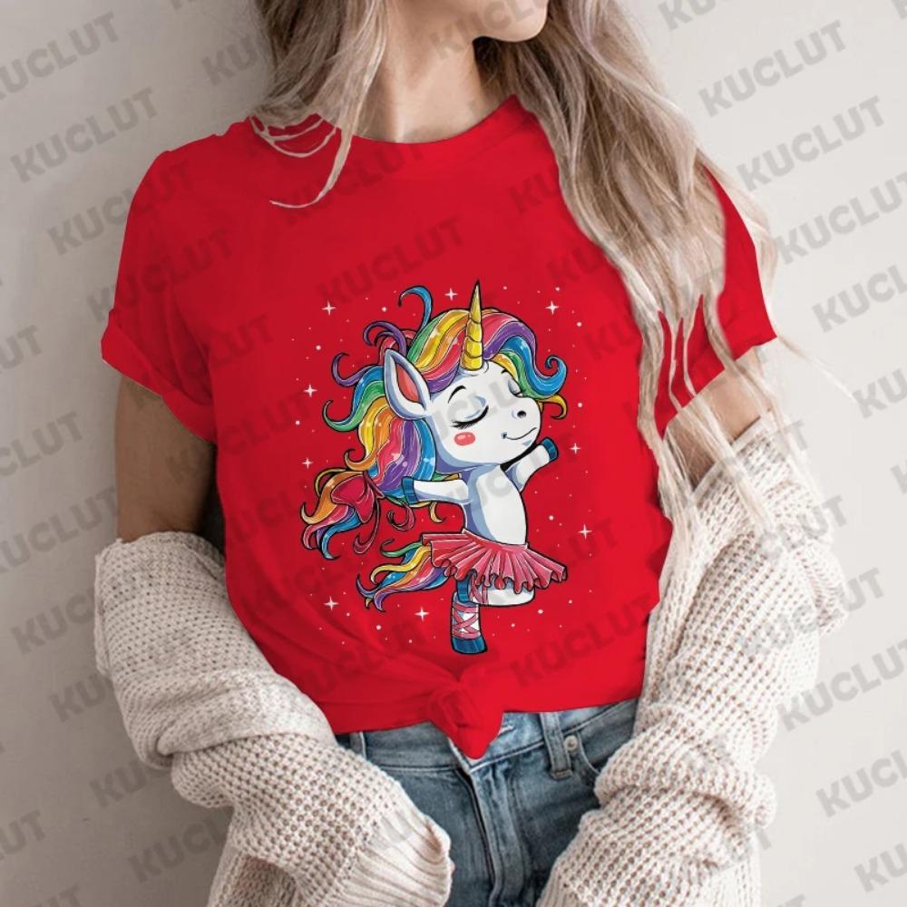Футболка Unicorn Ballet Женская танцевальная дизайнерская футболка с рисунком аниме для девочек, женская забавная одежда с коротким рукавом, танцевальная футболка