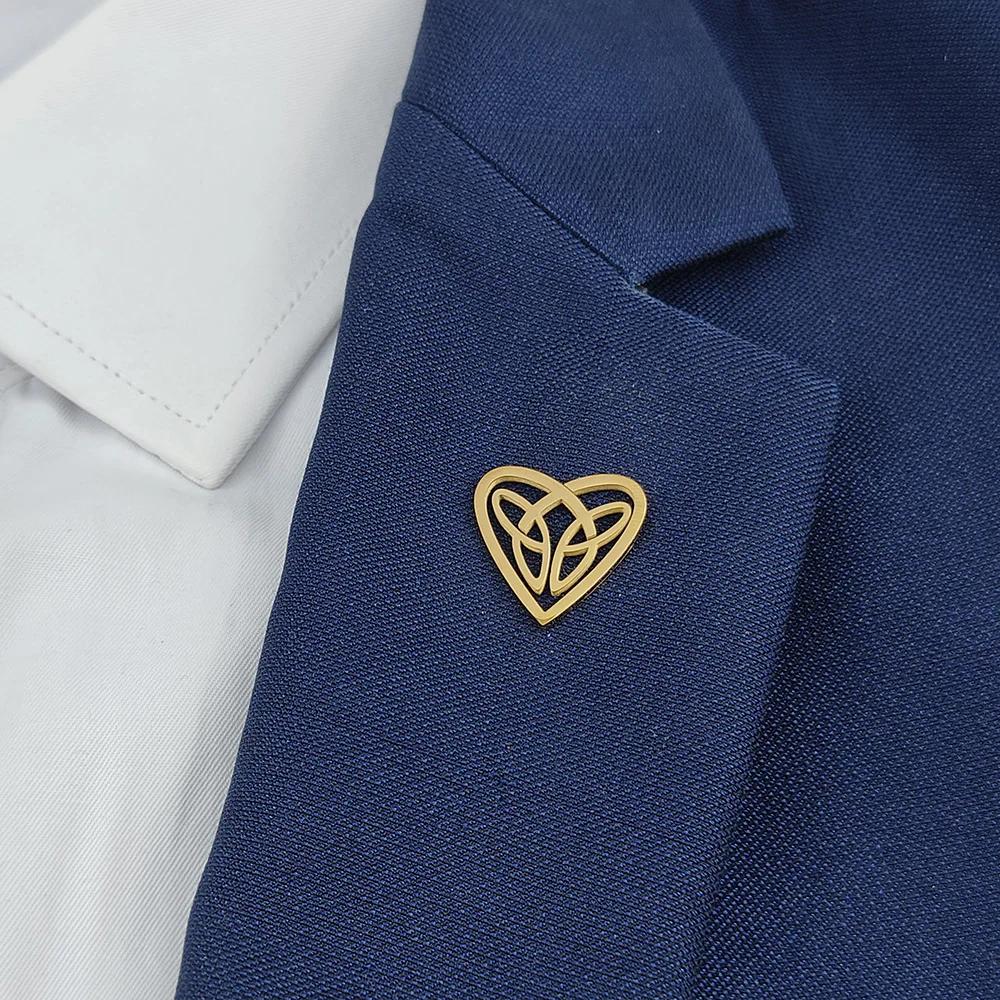 Stainless Steel Love Heart Celtic Knot Brooch Men's Shirt Suit Pins Gold Plated Butterfly Buckle Brooches Jewelry Accessories